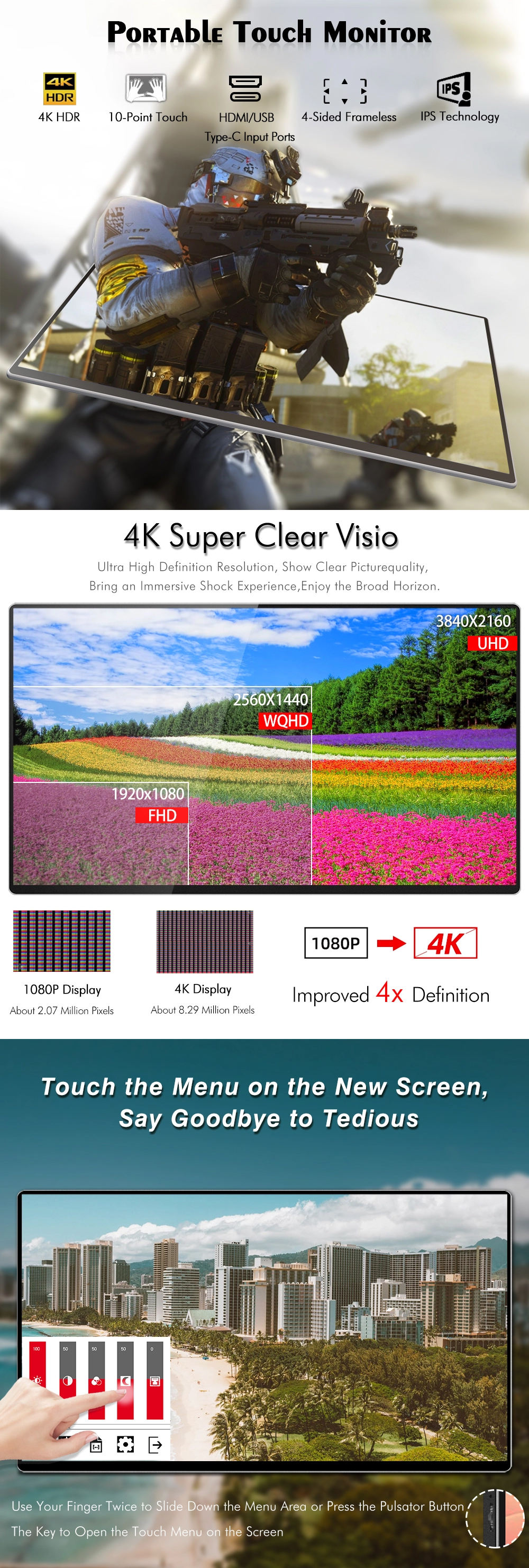 15.6 inch 4K thin portable monitor