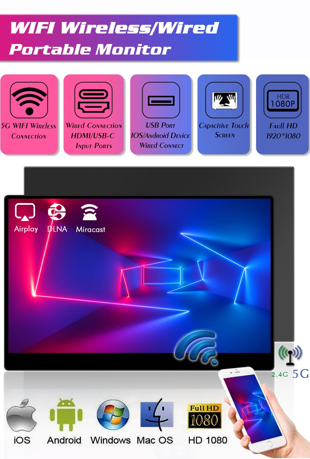 wireless touch screen portable monitor