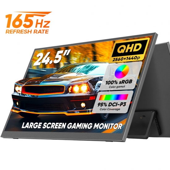 24.5 Inch Large Full HD 165Hz Gaming Monitor Extender Build-in Kickstand VESA for Laptop