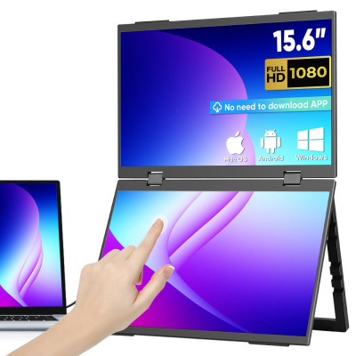 15.6 Inch FHD Touchscreen Portable Monitor Built-in Kickstand Triple Screen for Laptop OEM ODM Bulk Customization Resale