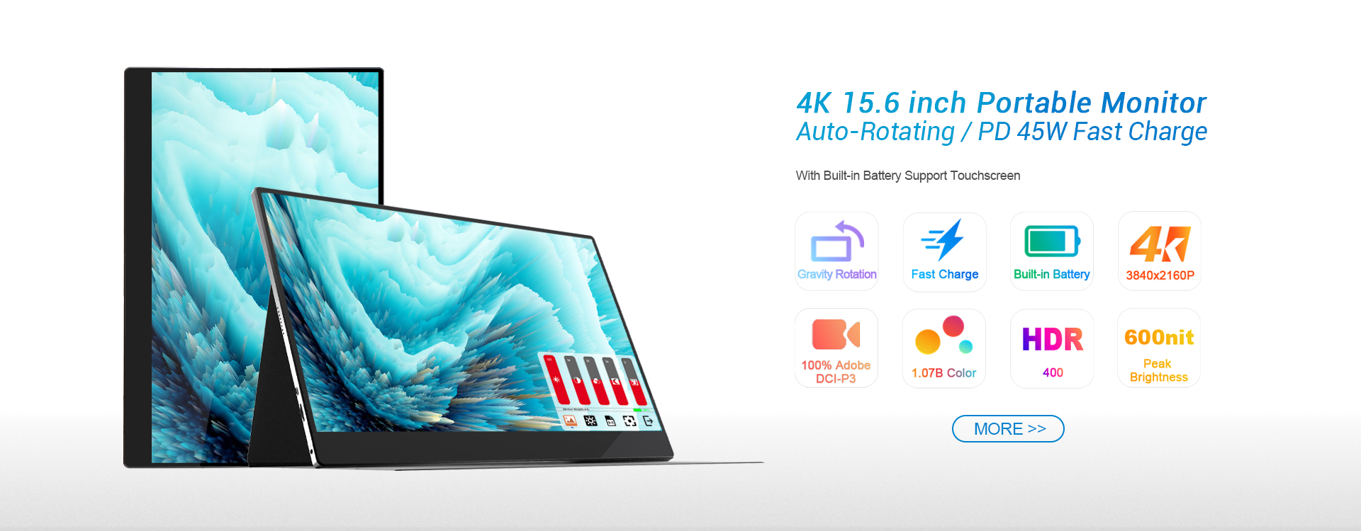 15.6 inch 4K Auto-Rotating PD Fast Charge Battery build in TouchScreen Portable Monitor