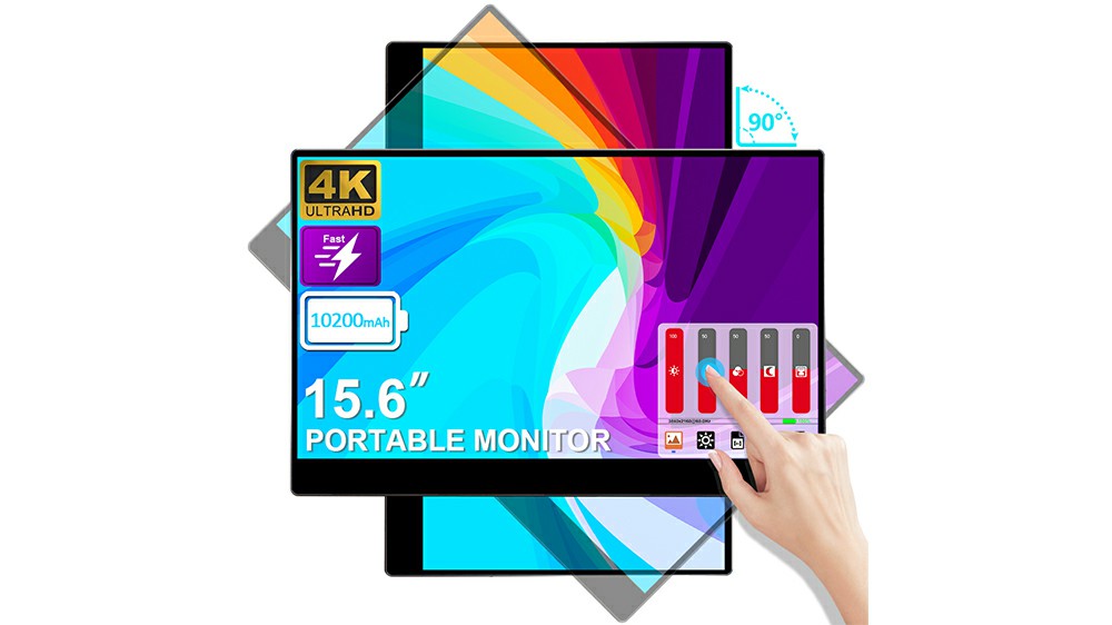 15.6 inch 4K Auto-rotating 45W Fast Charge 600nits 1.07b 100% DCI-P3 Build in Battery Touch Portable Monitor