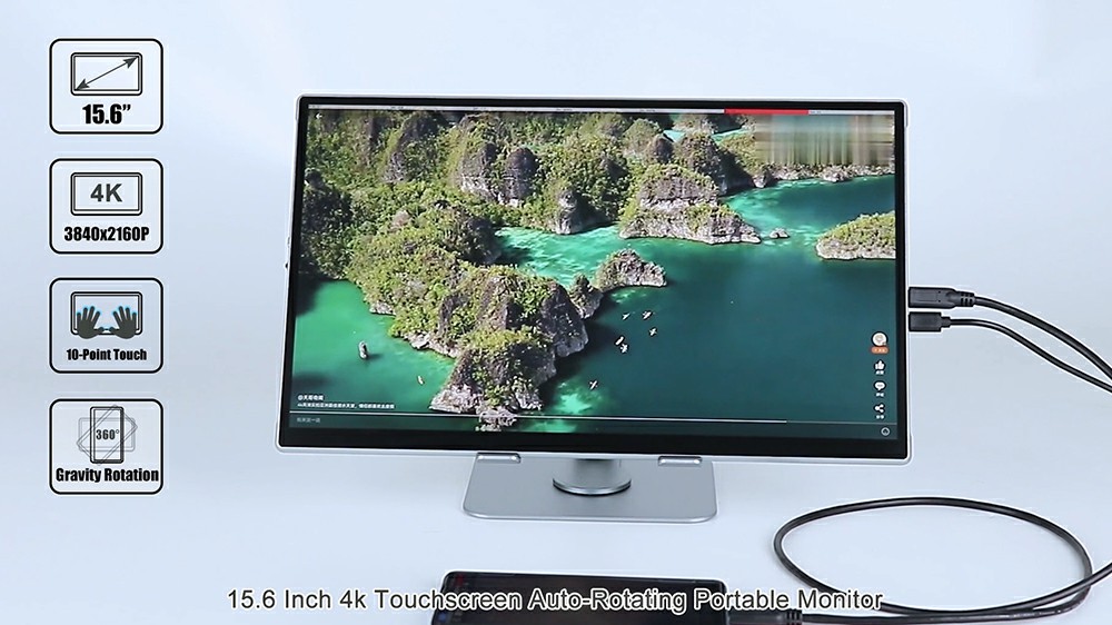 15.6 inch Bezeless Gravity Sensor Auto-rotating 4K UHD Touchscreen USB Monitor